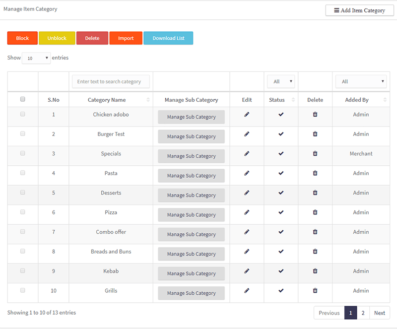 manage item category