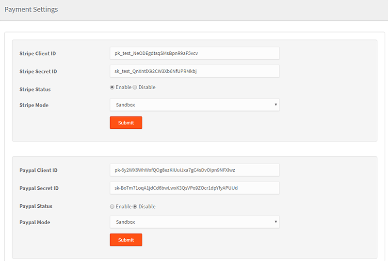 configuración de pago